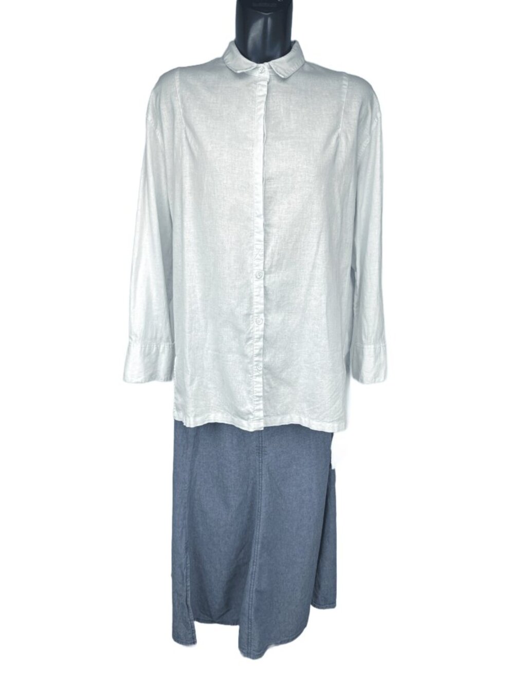 EASEL Oversized Linen & Cotton Ice Blue Long Sleeve Button Down Shirt sz S - Picture 2 of 10